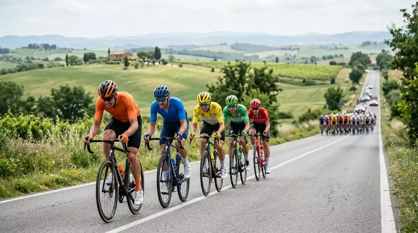 Kleine Ausreißergruppe mit Vorsprung vor dem Hauptfeld