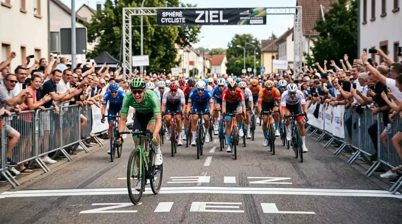 Sprinter im grünen Trikot bei einem Massensprint der Tour de France