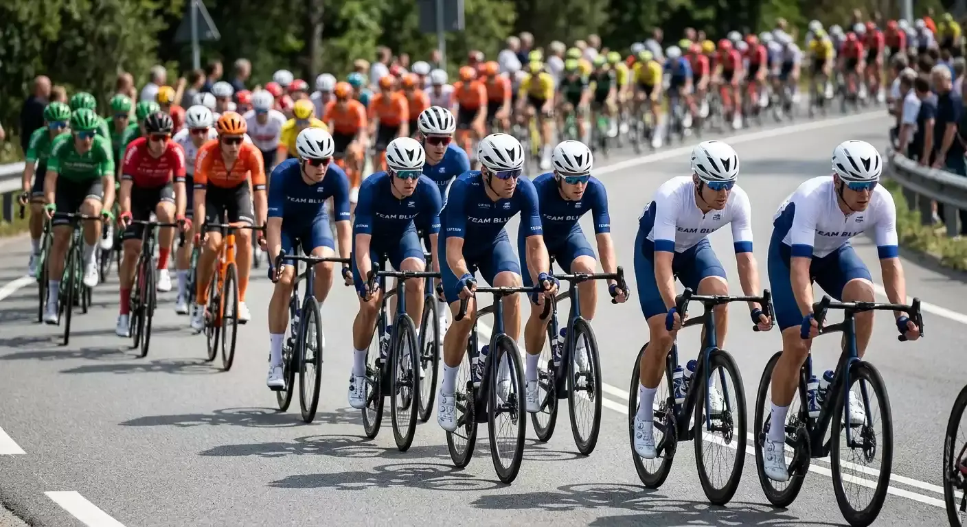 Radsport-Team fährt in Formation mit klarer Taktik im Peloton