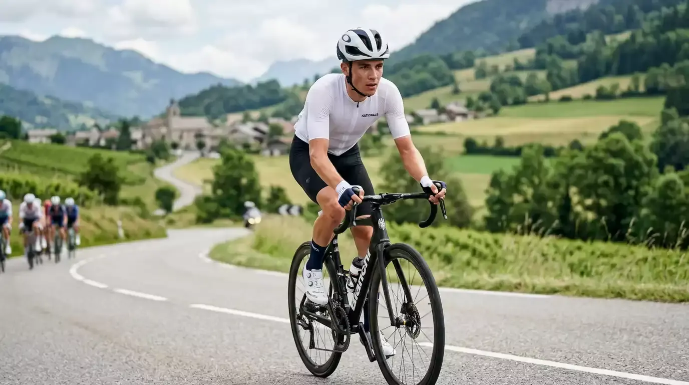 Radrennen-Strecke mit sichtbarem Höhenprofil und Terrain