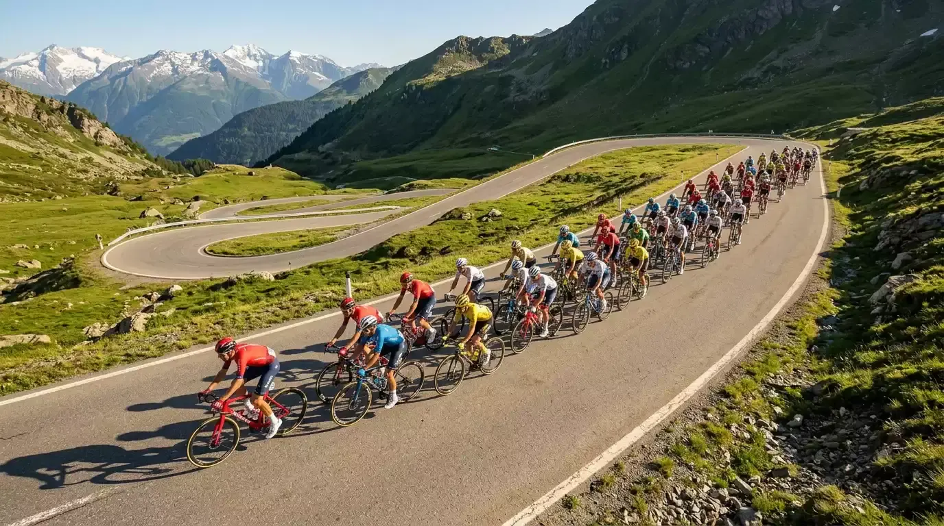Tour de France Wetten - Peloton bei Bergetappe in den Alpen
