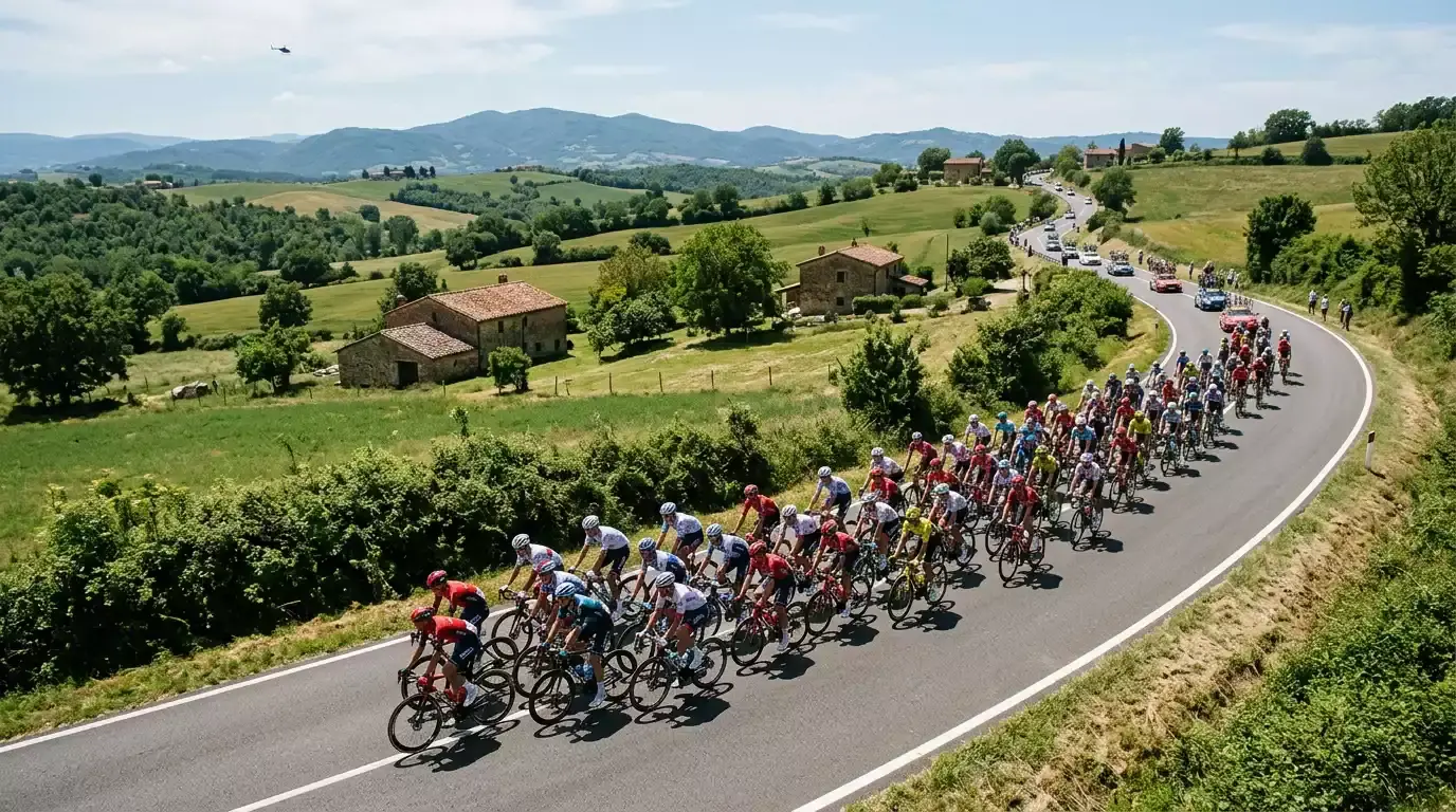 Internationales Profi-Peloton während eines UCI WorldTour Rennens